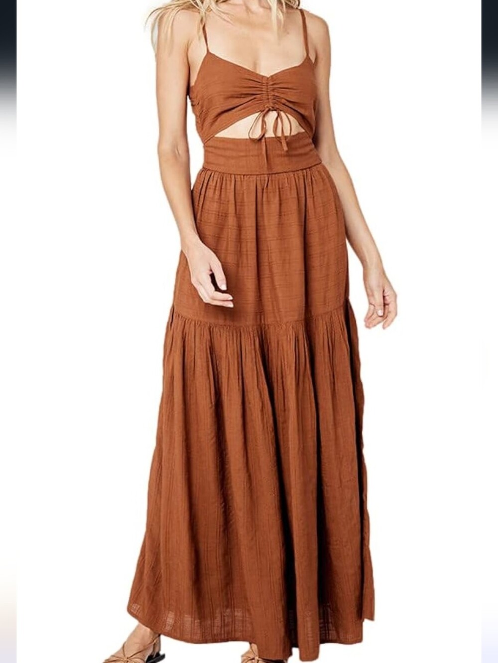 l*space Rust Brown Maxi Dress with Cutout Bodice- S/M